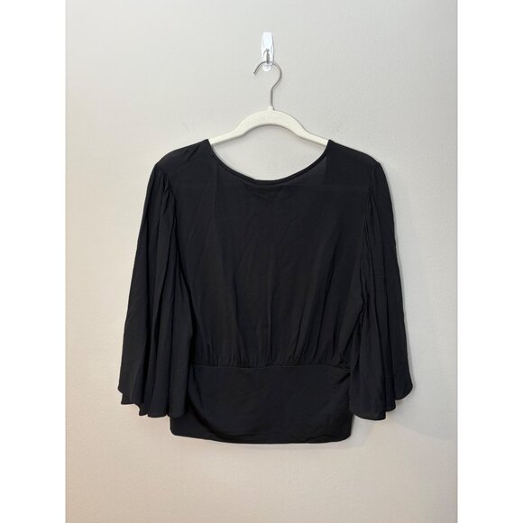 NEW Anthropologie Flutter-Sleeve Draped V-Neck Blouse Top Black Large Faux Wrap - Picture 11 of 12